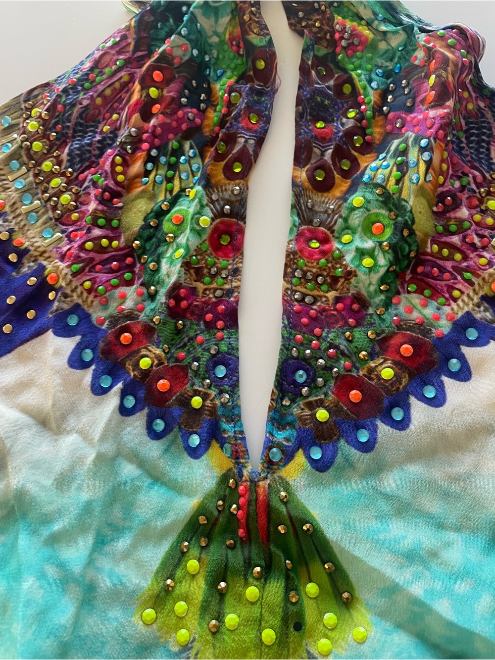 Camilla Multicolor Halter Backless 100% Silk Romper with Swarovski Crystals - Picture 5 of 11